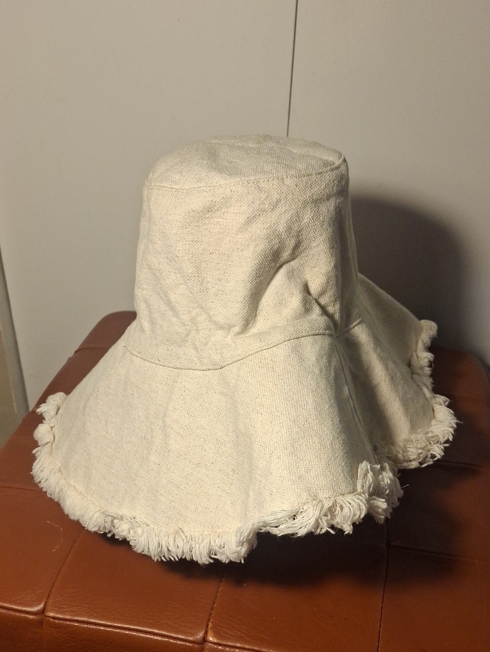 Heart Attack Cream Fringed Wide-Brim Cotton Sun Hat
